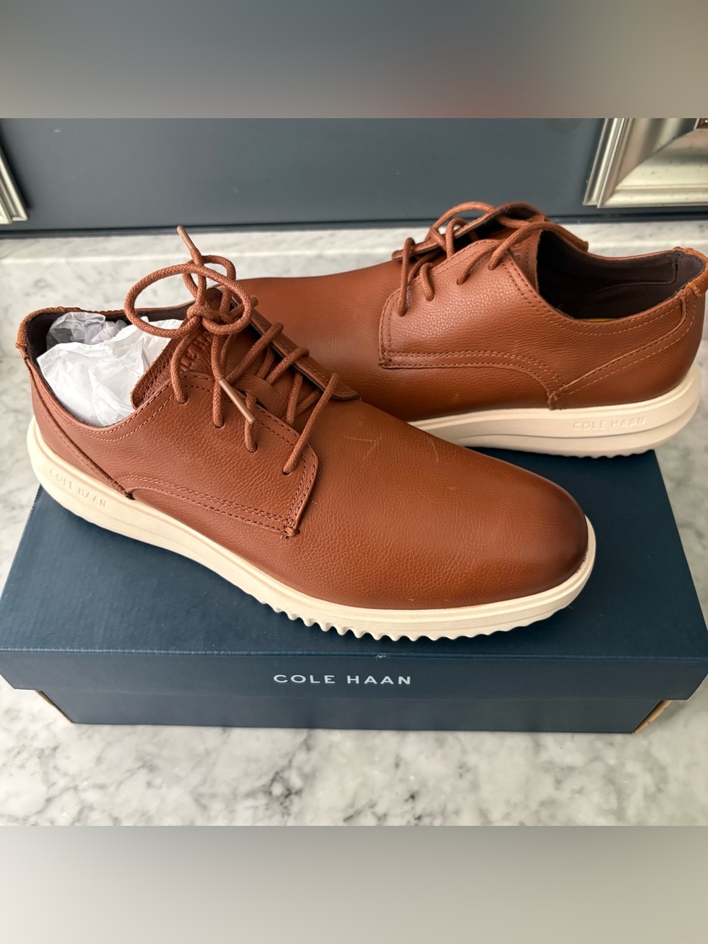 Cole Haan Grand+ Men's Tan Leather Oxford Shoe Size 8.5 Dress Business Casual